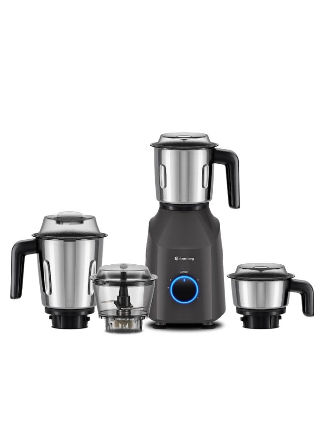 Atomberg Yulia 750 Watt Mixer Grinder | 4 Multipurpose Jars including Chopper Jar | Coarse Mode for Silbatta-like Textures | Powerful Intelligent Motor | Advanced Safety Features | Pebble Grey - Image 1
